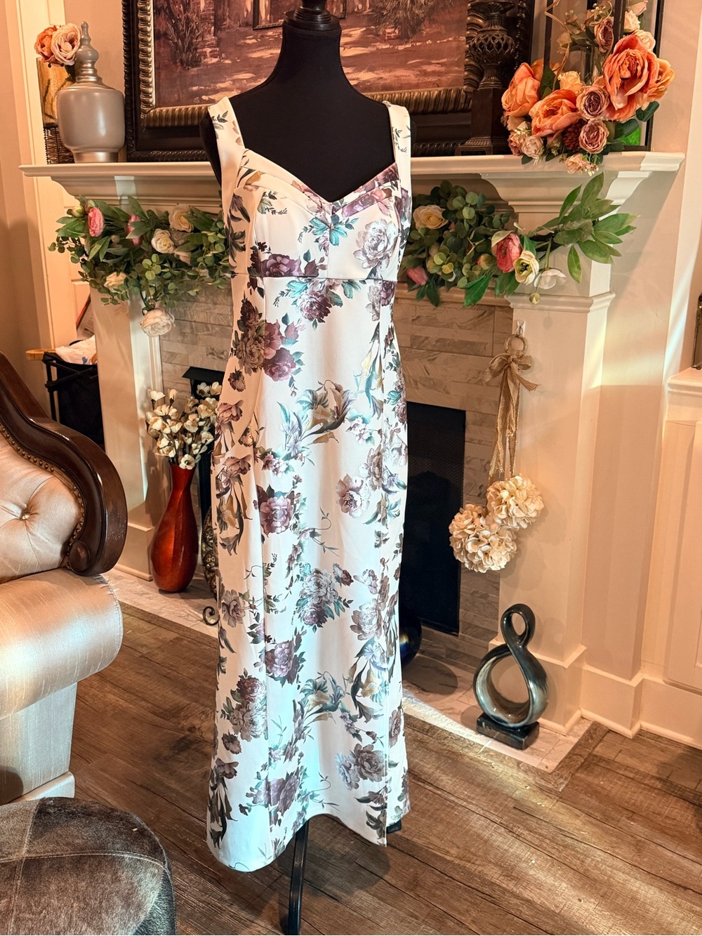 Enfocus Studio Cream Floral dress with Lavender Accents